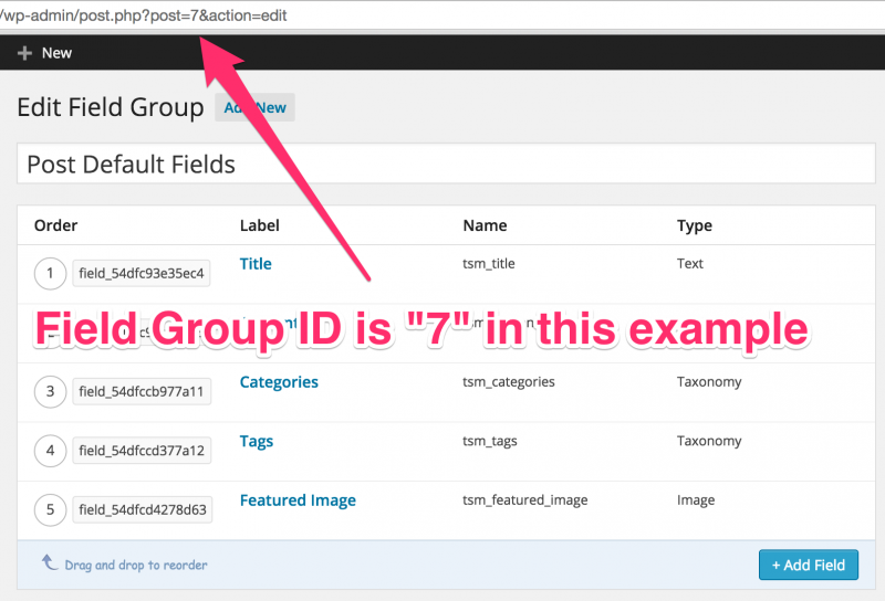 ACF Field Group ID