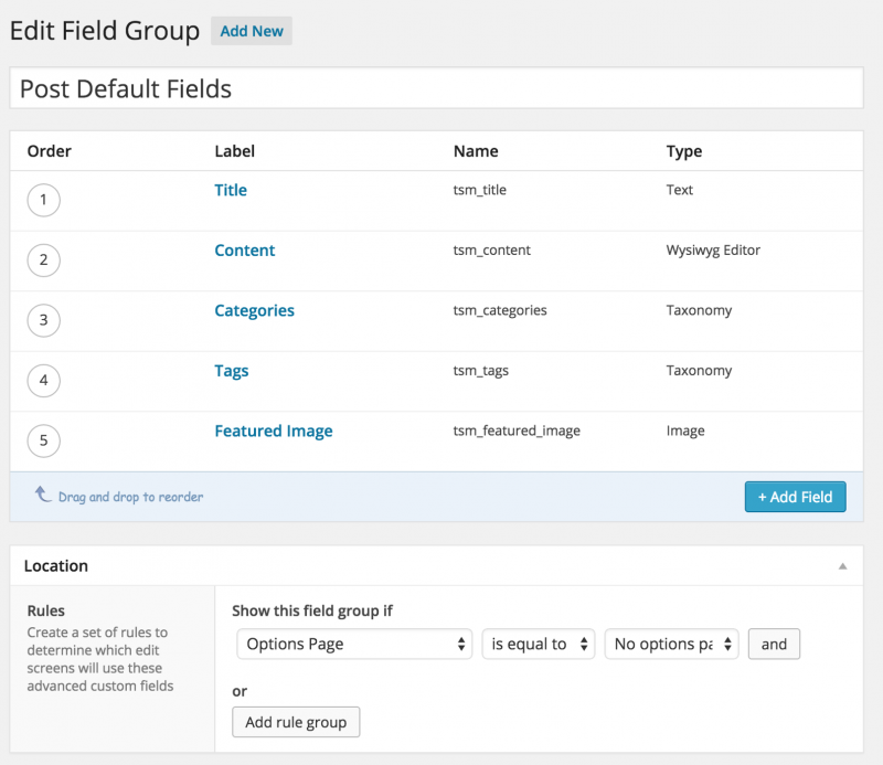 ACF post default fields