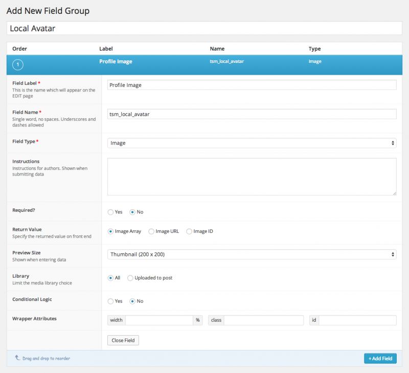 ACF local avatar field